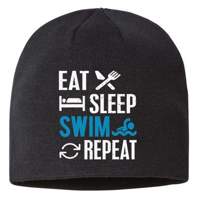 Eat Sleep Swim Repeat funny Swimming Lovers Sustainable Beanie