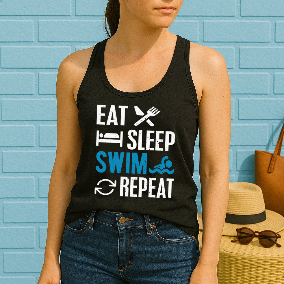 Eat Sleep Swim Repeat funny Swimming Lovers Womens Tank Top