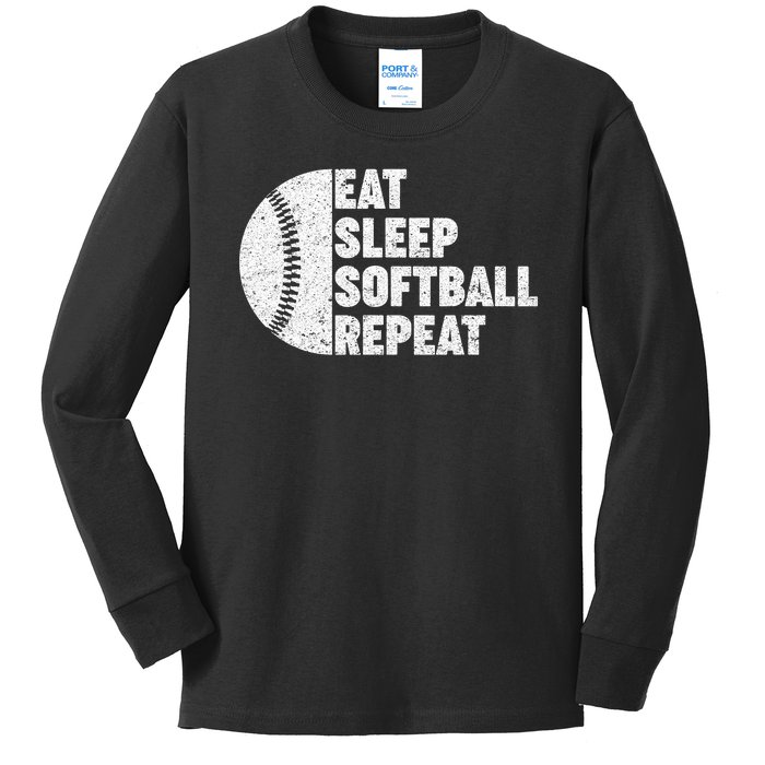 Eat Sleep Softball Repeat Teens Kids Men Women Kids Long Sleeve Shirt