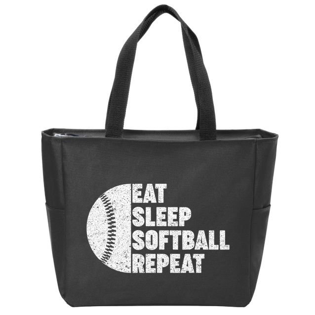 Eat Sleep Softball Repeat Teens Kids Men Women Zip Tote Bag