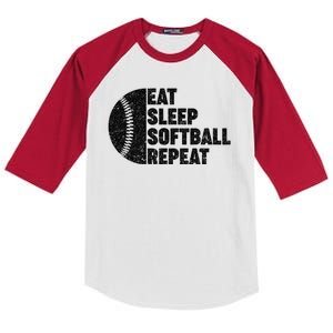 Eat Sleep Softball Repeat Teens Kids Men Women Kids Colorblock Raglan Jersey