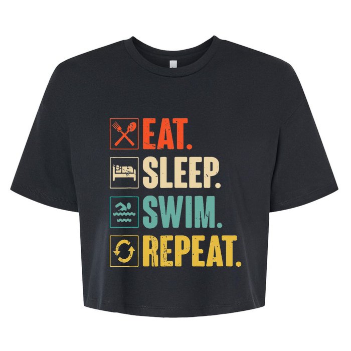 Eat Sleep Swim Repeat Swimming Swimmer Gift Bella+Canvas Jersey Crop Tee