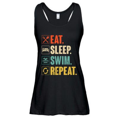 Eat Sleep Swim Repeat Swimming Swimmer Gift Ladies Essential Flowy Tank