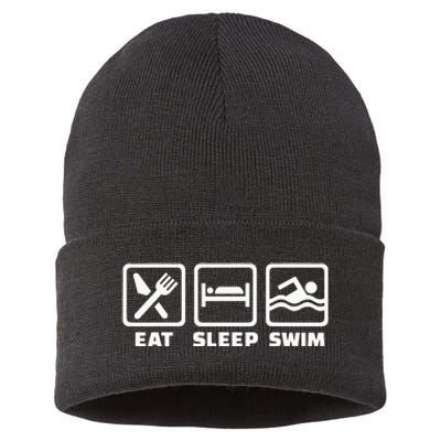 Eat sleep swim Sustainable Knit Beanie