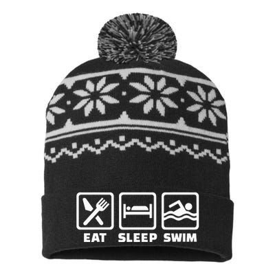 Eat sleep swim USA-Made Snowflake Beanie