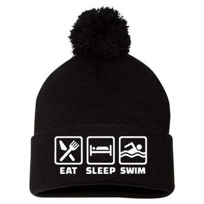 Eat sleep swim Pom Pom 12in Knit Beanie