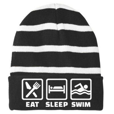 Eat sleep swim Striped Beanie with Solid Band