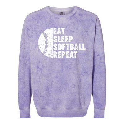 Eat Sleep Softball Repeat Teens Girl Women Colorblast Crewneck Sweatshirt