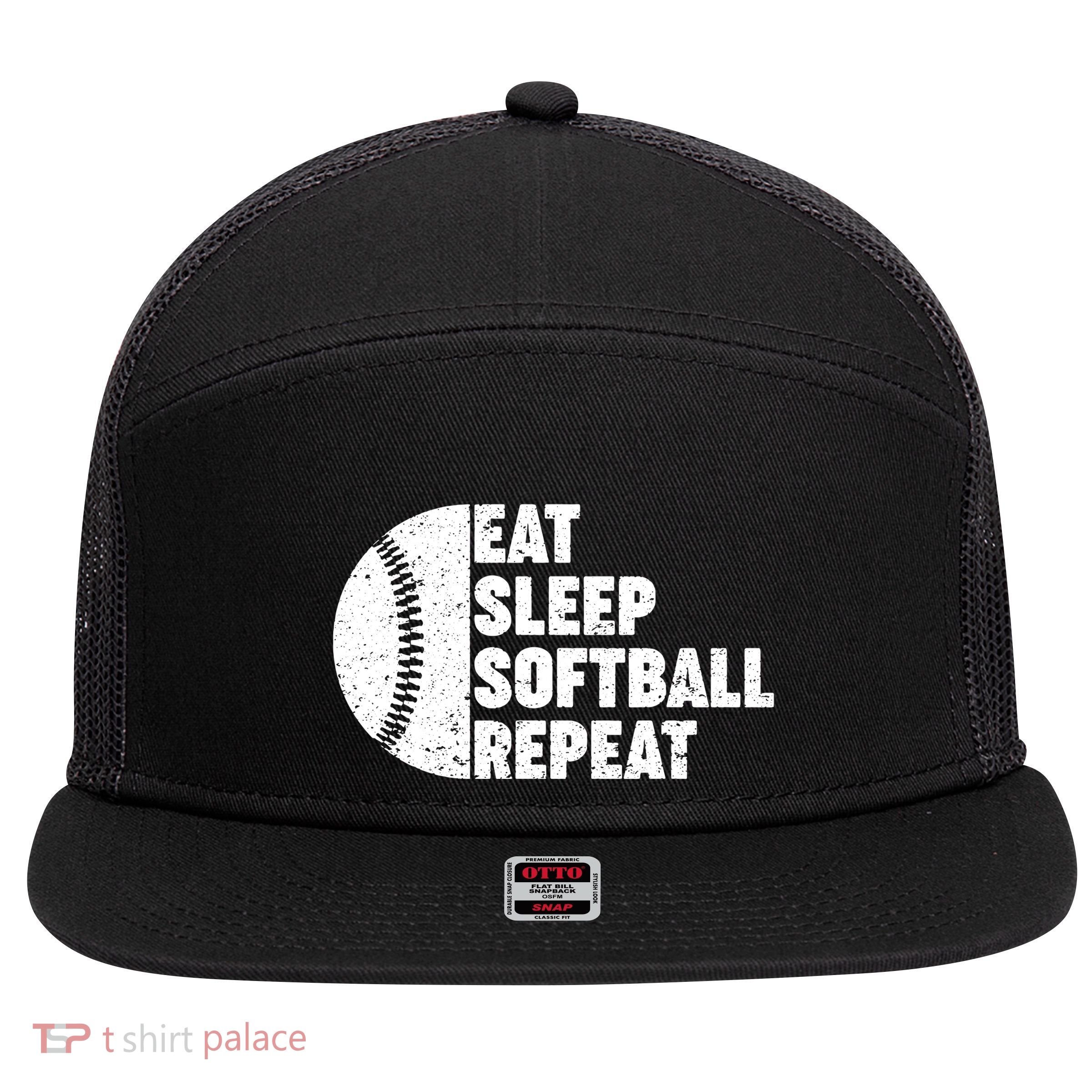 Eat Sleep Softball Repeat Teens Girl Women 7 Panel Mesh Trucker Snapback Hat