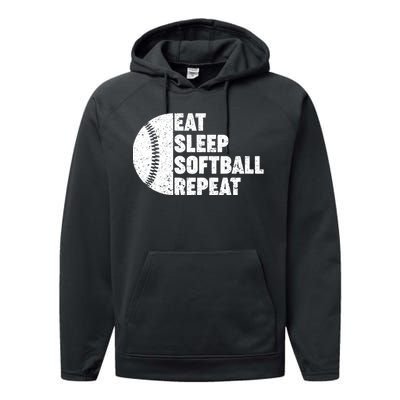 Eat Sleep Softball Repeat Teens Girl Women Performance Fleece Hoodie