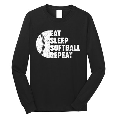 Eat Sleep Softball Repeat Teens Girl Women Long Sleeve Shirt