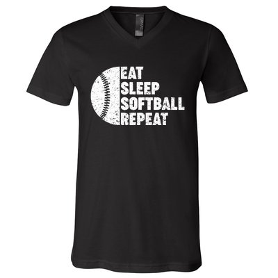 Eat Sleep Softball Repeat Teens Girl Women V-Neck T-Shirt