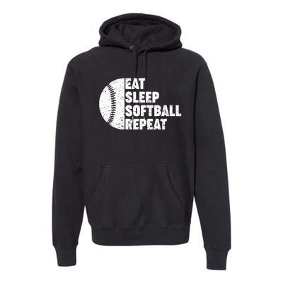 Eat Sleep Softball Repeat Teens Girl Women Premium Hoodie