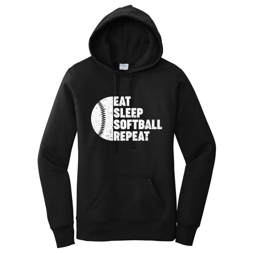 Eat Sleep Softball Repeat Teens Girl Women Women's Pullover Hoodie