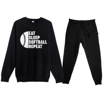 Eat Sleep Softball Repeat Teens Girl Women Premium Crewneck Sweatsuit Set