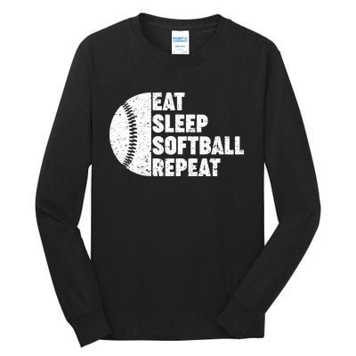 Eat Sleep Softball Repeat Teens Girl Women Tall Long Sleeve T-Shirt