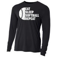 Eat Sleep Softball Repeat Teens Girl Women Cooling Performance Long Sleeve Crew