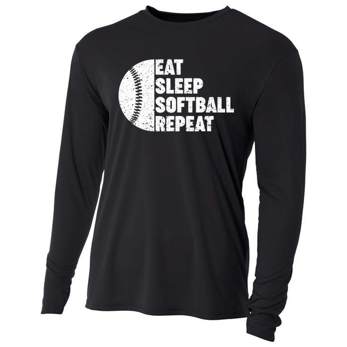 Eat Sleep Softball Repeat Teens Girl Women Cooling Performance Long Sleeve Crew