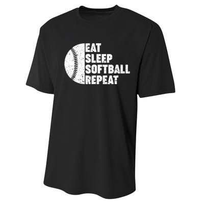 Eat Sleep Softball Repeat Teens Girl Women Performance Sprint T-Shirt