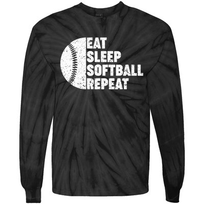 Eat Sleep Softball Repeat Teens Girl Women Tie-Dye Long Sleeve Shirt