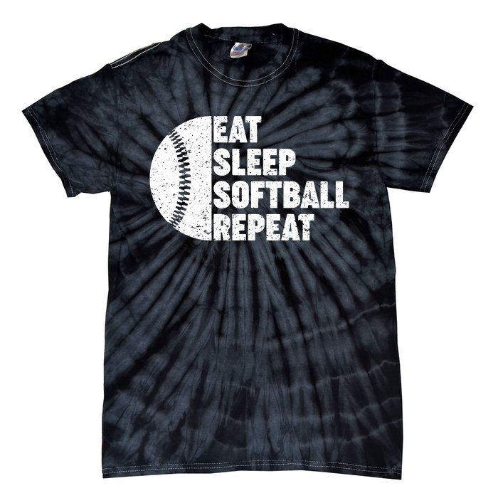 Eat Sleep Softball Repeat Teens Girl Women Tie-Dye T-Shirt