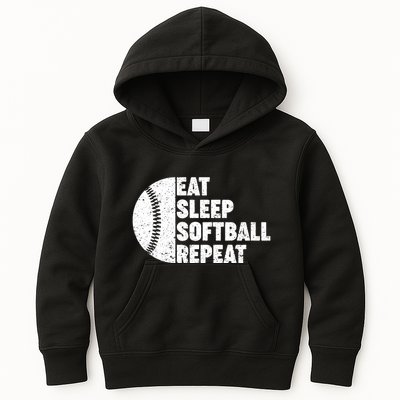 Eat Sleep Softball Repeat Teens Girl Women Kids Hoodie