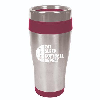 Eat Sleep Softball Repeat Teens Girl Women 16oz Travel Tumbler