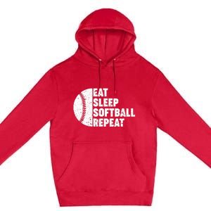 Eat Sleep Softball Repeat Teens Girl Women Premium Pullover Hoodie