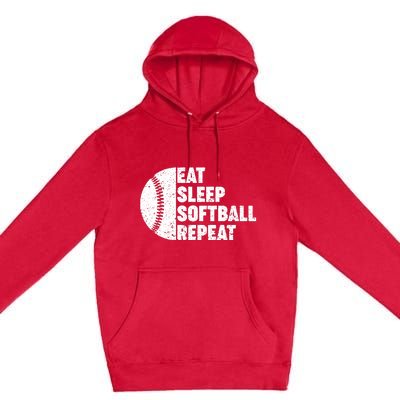 Eat Sleep Softball Repeat Teens Girl Women Premium Pullover Hoodie