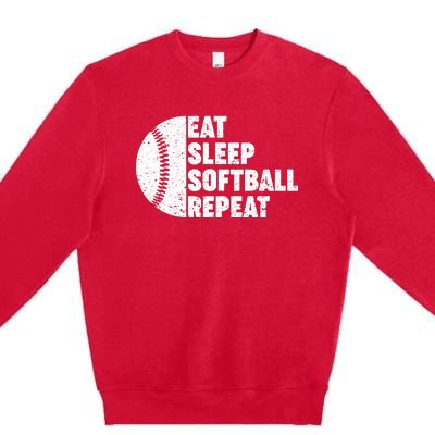 Eat Sleep Softball Repeat Teens Girl Women Premium Crewneck Sweatshirt