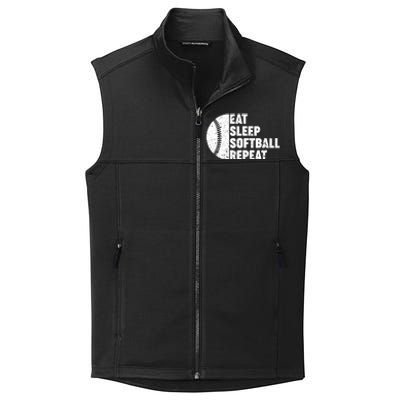 Eat Sleep Softball Repeat Teens Girl Women Collective Smooth Fleece Vest