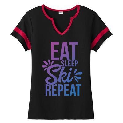 Eat Sleep Ski Repeat Motivational Gift Ace058b Great Gift Ladies Halftime Notch Neck Tee