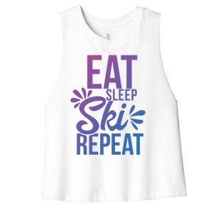 Eat Sleep Ski Repeat Motivational Gift Ace058b Great Gift Women's Racerback Cropped Tank