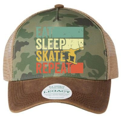 Eat Sleep Skate Repeat Retro Skateboarding Skater Legacy Tie Dye Trucker Hat