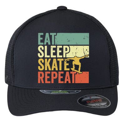 Eat Sleep Skate Repeat Retro Skateboarding Skater Flexfit Unipanel Trucker Cap