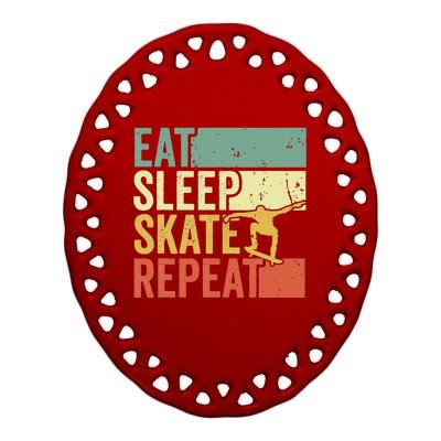 Eat Sleep Skate Repeat Retro Skateboarding Skater Ceramic Oval Ornament