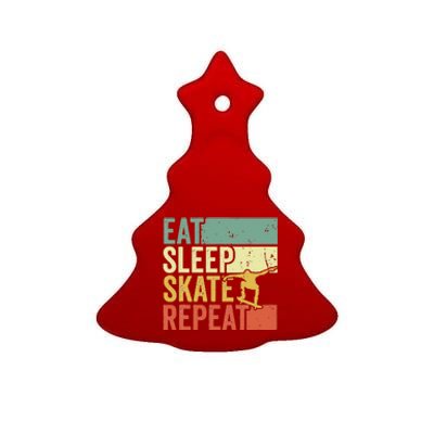 Eat Sleep Skate Repeat Retro Skateboarding Skater Ceramic Tree Ornament