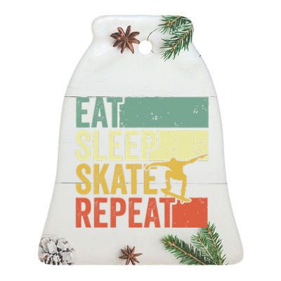 Eat Sleep Skate Repeat Retro Skateboarding Skater Ceramic Bell Ornament