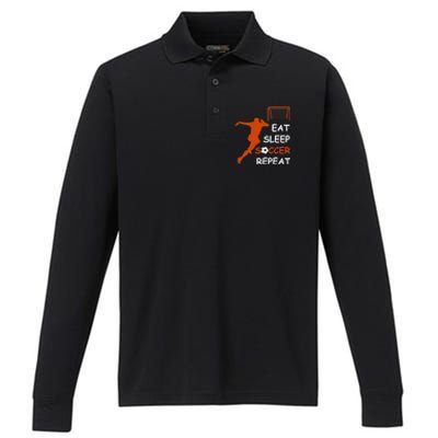 Eat Sleep Soccer Repeat funny Cool Sport Player Performance Long Sleeve Polo