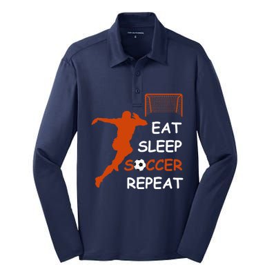 Eat Sleep Soccer Repeat funny Cool Sport Player Silk Touch Performance Long Sleeve Polo