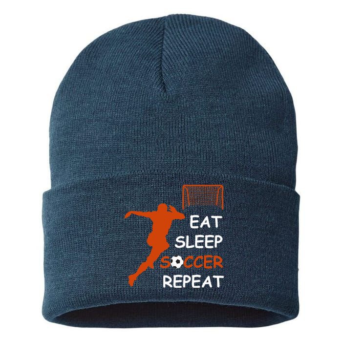 Eat Sleep Soccer Repeat funny Cool Sport Player Sustainable Knit Beanie