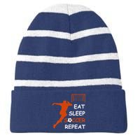 Eat Sleep Soccer Repeat funny Cool Sport Player Striped Beanie with Solid Band