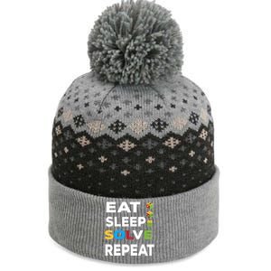 Eat Sleep Solve Repeat Rubik Game Funny Birthday Party Cute Gift The Baniff Cuffed Pom Beanie