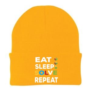 Eat Sleep Solve Repeat Rubik Game Funny Birthday Party Cute Gift Knit Cap Winter Beanie