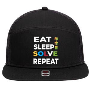 Eat Sleep Solve Repeat Rubik Game Funny Birthday Party Cute Gift 7 Panel Mesh Trucker Snapback Hat