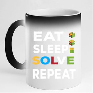 Eat Sleep Solve Repeat Rubik Game Funny Birthday Party Cute Gift 11oz Black Color Changing Mug