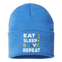 Eat Sleep Solve Repeat Rubik Game Funny Birthday Party Cute Gift Sustainable Knit Beanie