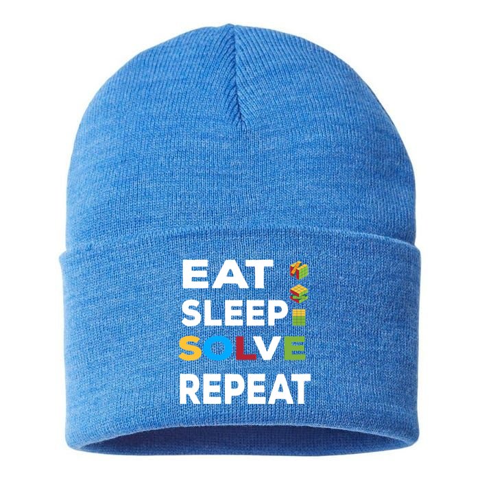 Eat Sleep Solve Repeat Rubik Game Funny Birthday Party Cute Gift Sustainable Knit Beanie