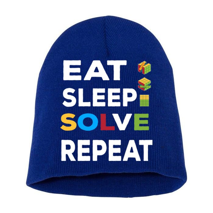 Eat Sleep Solve Repeat Rubik Game Funny Birthday Party Cute Gift Short Acrylic Beanie