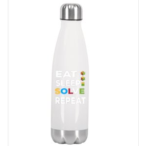 Eat Sleep Solve Repeat Rubik Game Funny Birthday Party Cute Gift Stainless Steel Insulated Water Bottle